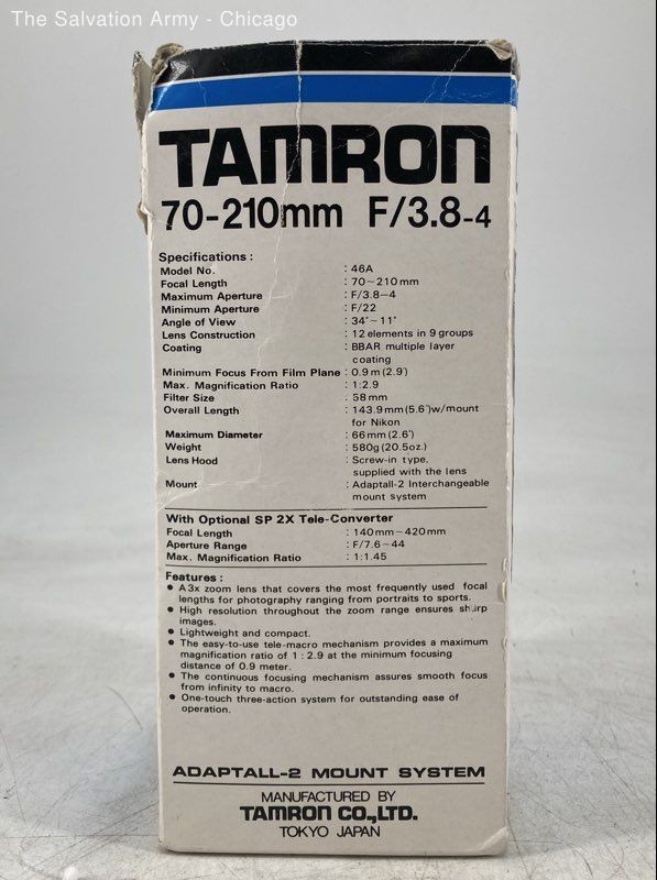 Tamron 46A Black 70-210mm Focal Length Adaptall 2 Mount System Zoom ...
