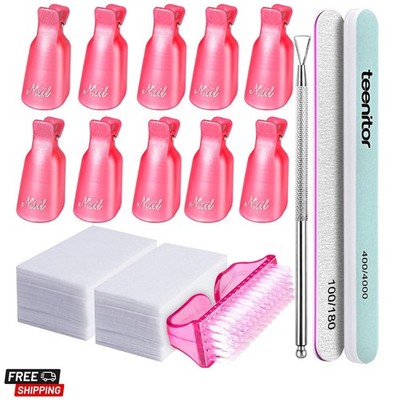 Nail Gel Remover Tools Kit with Pink Polish Remover Clips, Cuticle Peeler Scr...