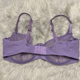 La Perla 36E Bra Purple Lace Underwire Back Closure Sheer