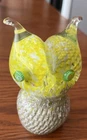 Vtg Glass Blown Murano Owl Yellow White Green Eyes 4 1/2”  Chip On Nose & Tail