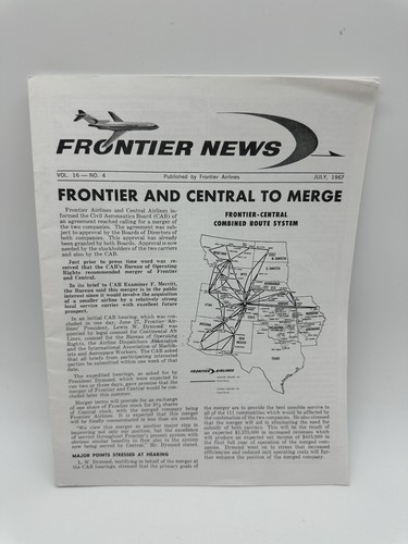 Set of 2 Frontier News Issues July 1967 Frontier Central Airlines Merger