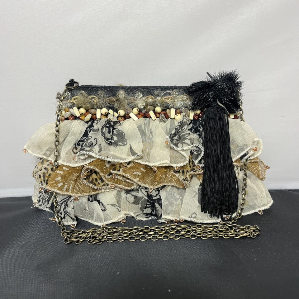 Bolso con Volantes DE COLECCIÓN MARY FRANCES Cuentas Borla Entrepierna Cadena Correa Bnfts Caridad