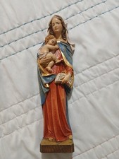 Wooden Antique Statue Virgin Mary Lady Madonna with Child  Figure 10 Inches 