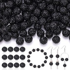 120pcs 10mm Black Crystal Rhinestone Round Beads Bulk for Jewelry Making