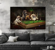 Dogs Playing Pool Billiard Canvas Wall art Wall Decor Cute Dog Home Decor