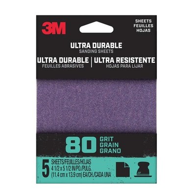 3M Ultra Durable Hand/Power Sanding 1/4 Sheets, 4-1/2'' x 5-1/2'', 80 to 320 Grit