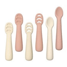 Baby Spoons Self-Feeding 6 Months, 6 Pack Silicone Training Spoon Set for Ba...