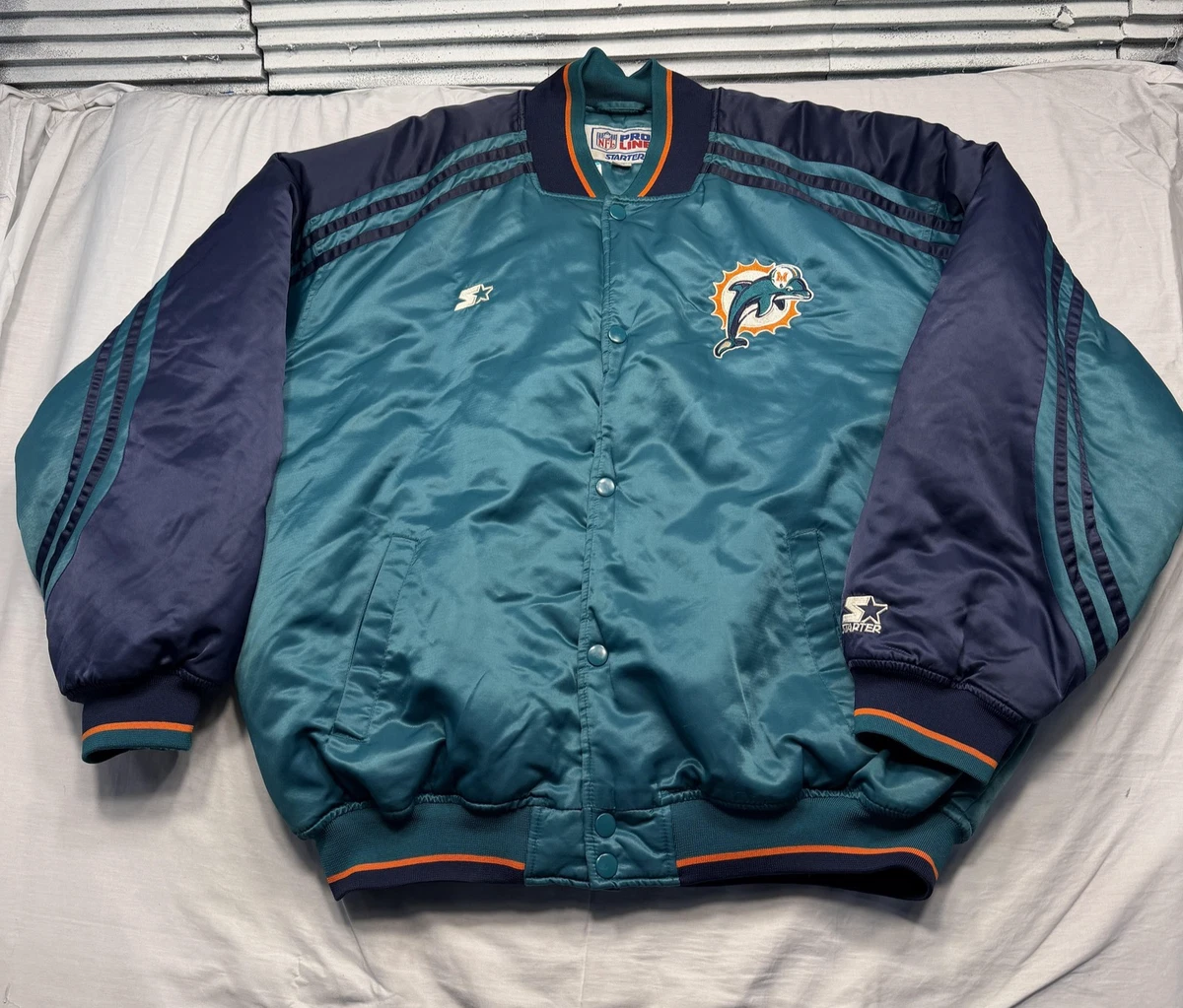 Blouson Satin Starter Vintage - Enfant, Miami Dolphins, Vert, Taille S, Occasion Très Bon état
