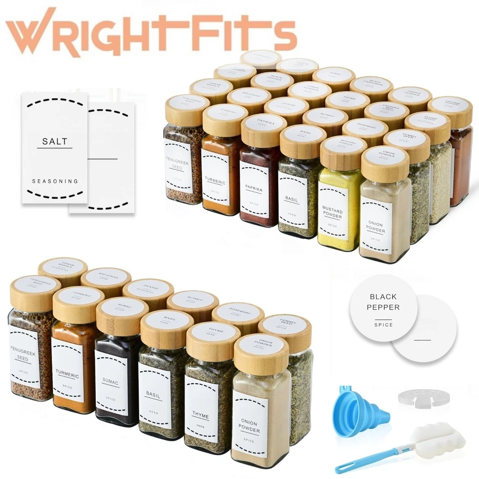 TOUGHHUB 12/24 Airtight Glass Spice Jars with Bamboo Lids & Labels Cooking Bottles Shaker