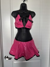 Pink Vinyl / PVC Two-Piece Skirt Set with Black Strap Details