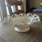 Vintage Atterbury Milk Glass Open Lace Edge Serving Bowl-Center Piece-Candy Dish