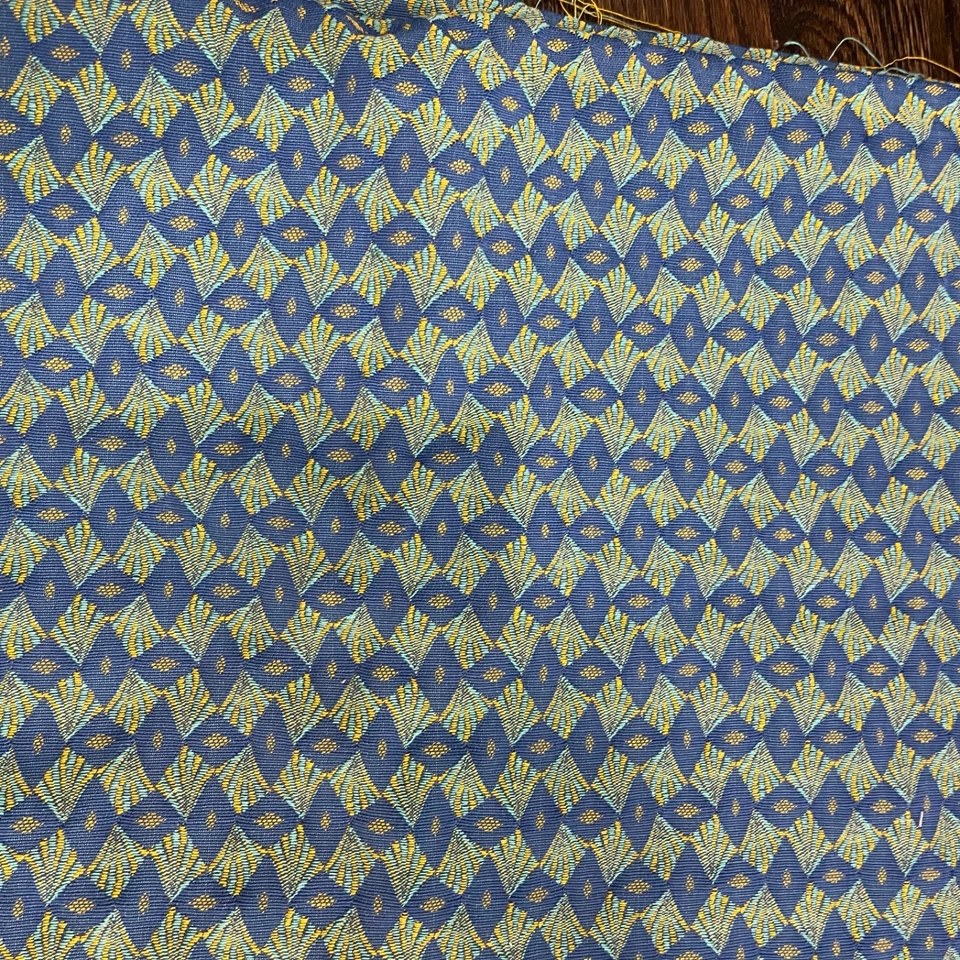 Vtg Double Knit Fabric Polyester Blue Gold Green Diamond 1.75 yds  X  54” - Image 2 of 4