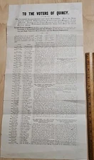 1882 H.H. FAXON Broadsheet Quincy MA RUMSELLER Temperance Politics Corruption 