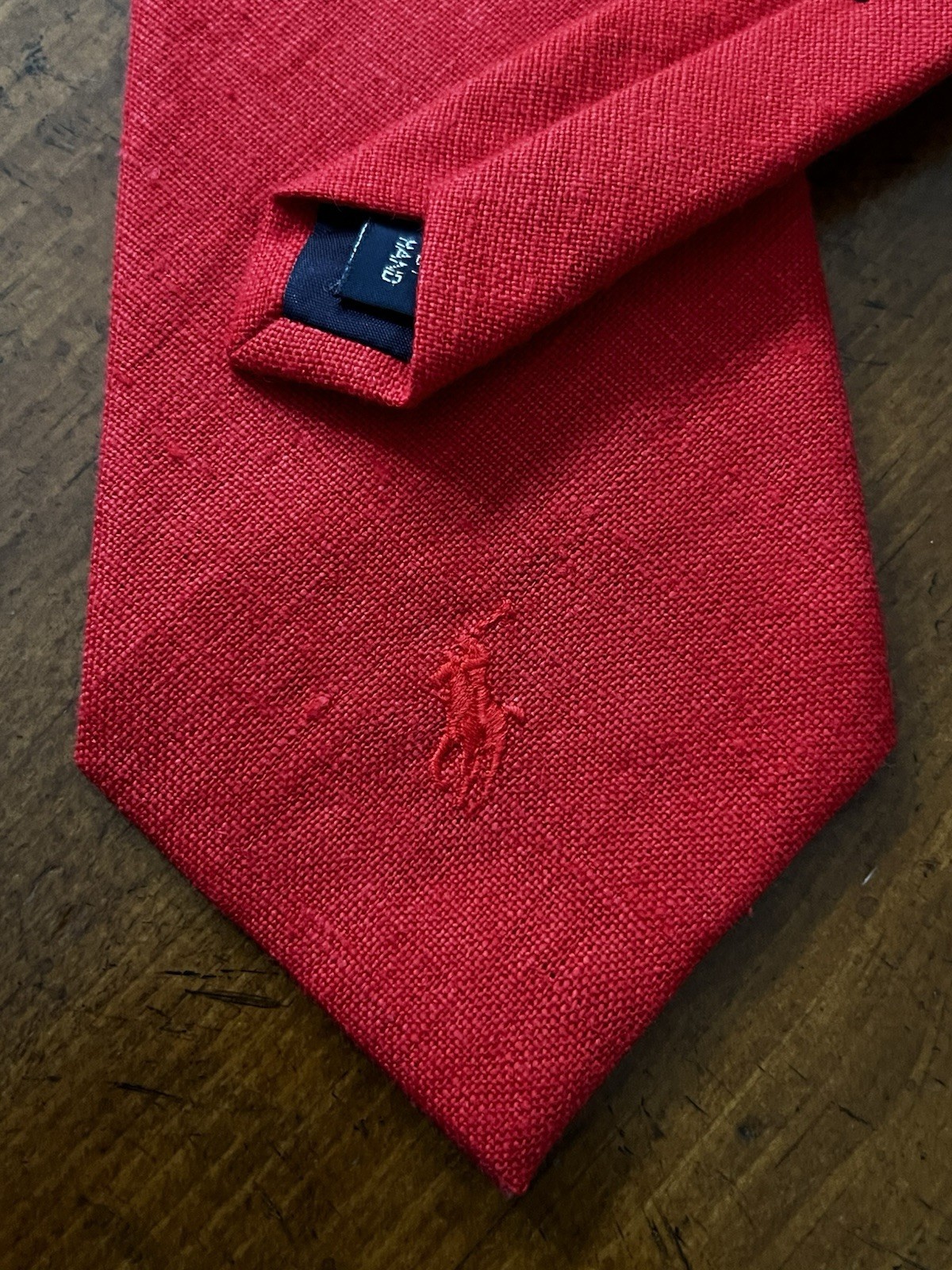 Vintage Polo Ralph Lauren Red Linen Tie Made in USA Irish Linen 58” Long Pony