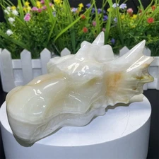 1.7LB 5.6" Natural Afghan Jade Dragon Head Carving Crystal Quartz Healing Gift