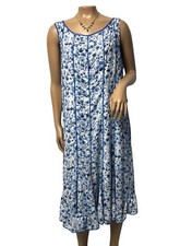 Studio One New York Dress Womens Size 14 Blue White Floral Sleeveless Comfy Midi
