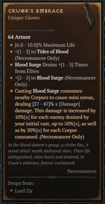DIABLO 4 NEW SEASON       Unique Items            Cruor's Embrace