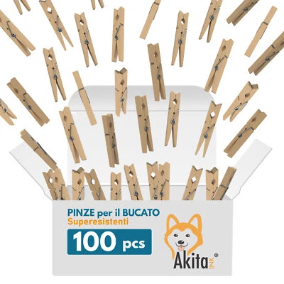 Akitaink - Mollette per Bucato 100 Pezzi, Mollette in Legno, lunghezza 10 cm