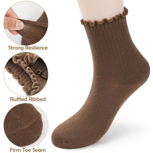 1/2/6Pairs Women Ruffle Socks Casual Ankle Breathable Knit Cotton Soft 4 Seasons - 第 10/21 張圖片