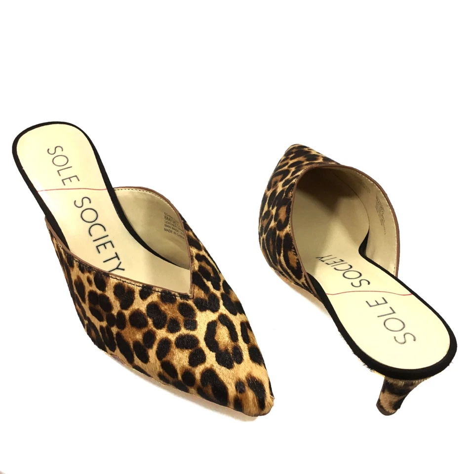 NEW! SOLE SOCIETY Calf Hair Leopard Kitten Mules Sz 6 - Image 2 of 4