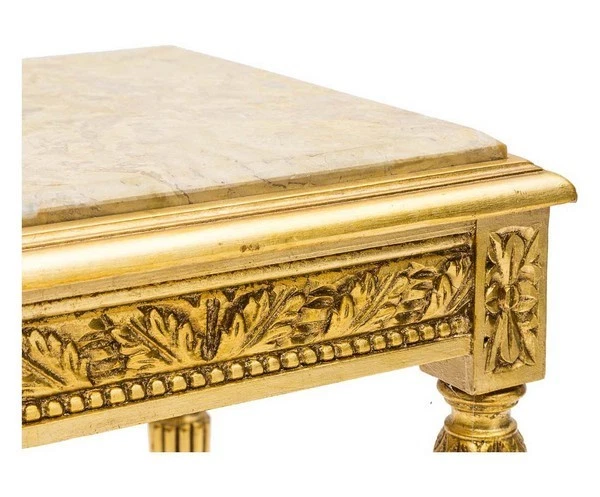 Table Basse Style Empire En Bois Feuille D'Or Et Marbre - Photo 3/3