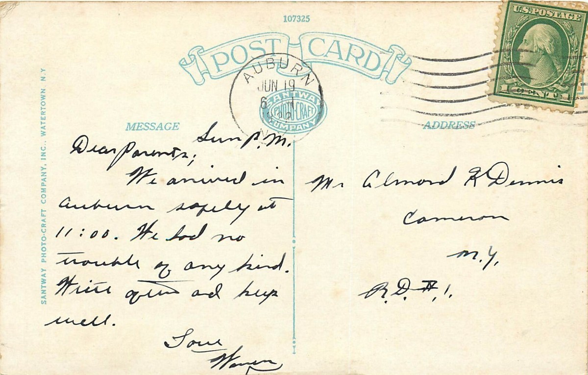 DB Postcard NY K130 Mens Prison Auburn Street View Cancel 192