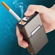 Portasigarette in alluminio con accendino elettronico, portasigarette + accendino ricaricabile