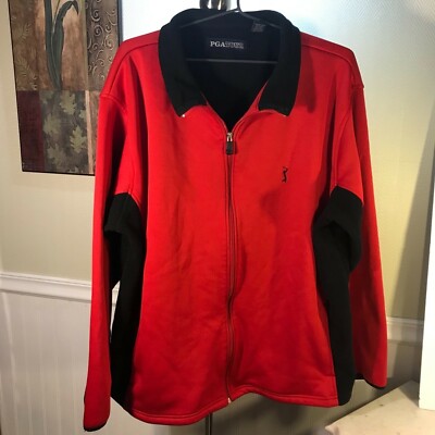 PGA Tour Golf Mens Sz XXL Zipped Red and Black Jacket Full zip w/ Pockets  fleece