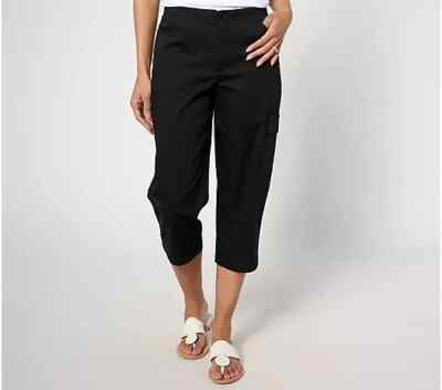 Susan Graver Weekend Stretch Cotton Sateen Capri Pants-Black