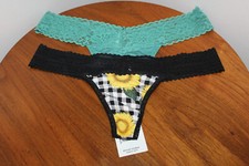 HANKY PANKY DREAMEASE LOW RISE THONG SET OF 2 FIELDS OF GOLD SEASID GREEN ONE SZ