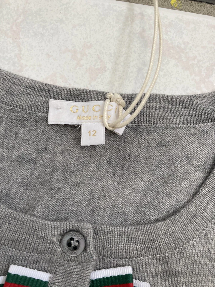 NWT 100% AUTH Gucci Big Girls Shortsleeve Extrafine Wool Sweater Web Bow Sz 12 - Image 4 of 4
