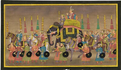 Indian Miniature Painting Of Emperor Royal Procession Art On Paper