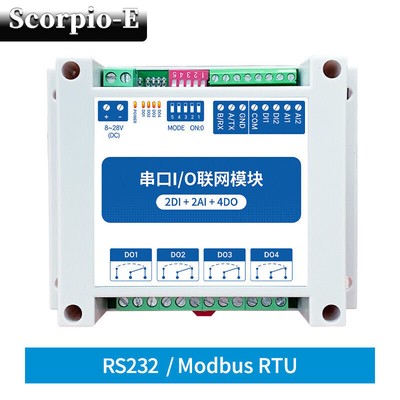 2DI+2AI+4DO 8 Digital Outputs Rail ModBus RTU Serial I/O Networking Module EBYTE