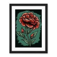 Carnation Flower Old School Tattoo Rockabilly 50s Framed Print Wall Art 18X24