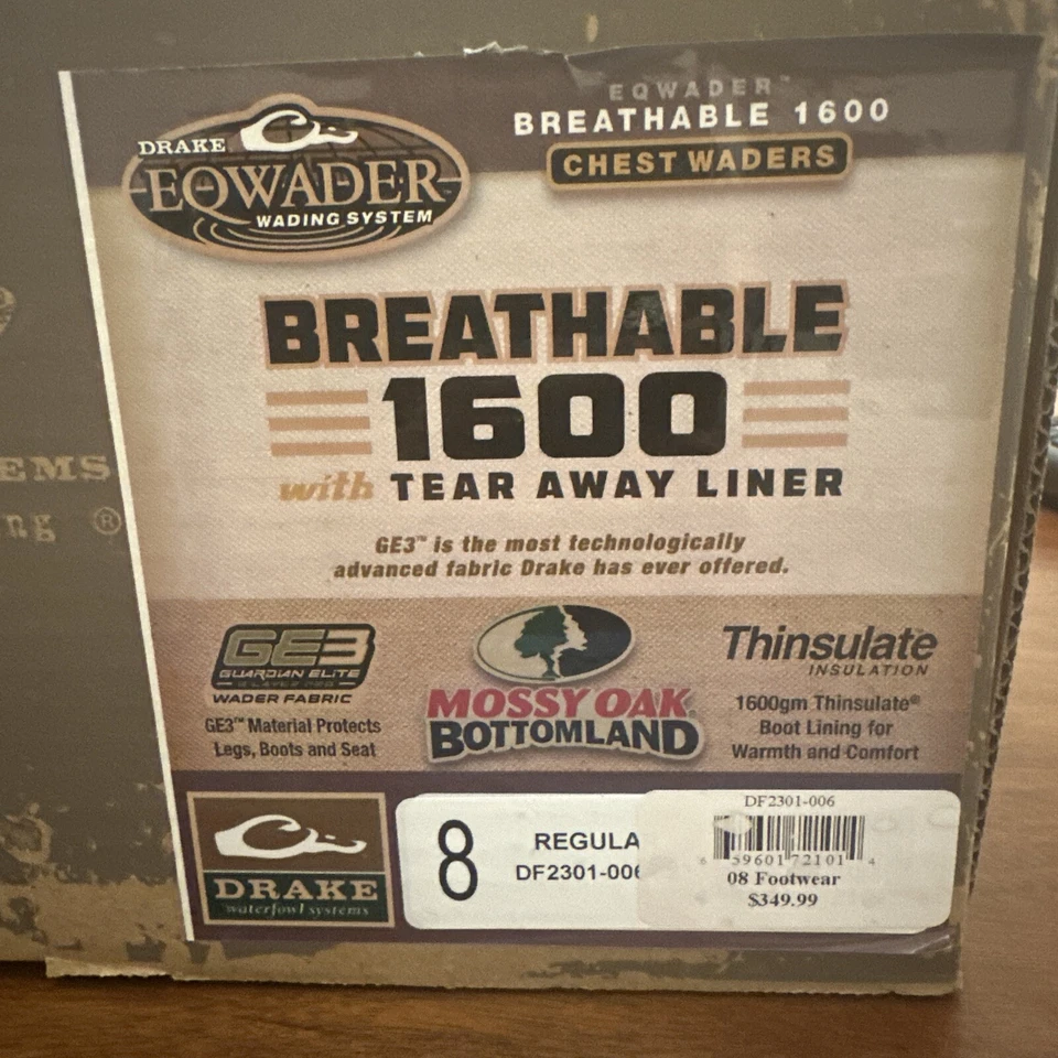 DRAKE WATERFOWL CHEST WADERS EQWADER 1600 Breathable Tear Away Liner Mens 8 Reg - Image 2 of 2