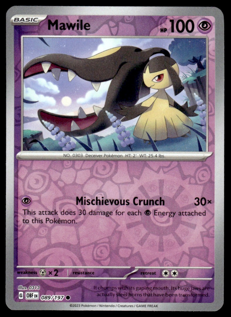2023 Scarlet & Violet Series - Obsidian Flames Mawile Common #89 Reverse Holo