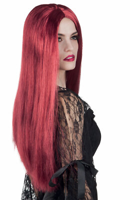 Ladies Long Burgundy Straight Red Glamour Wig Hippie Cosplay Fancy Dress  New | eBay