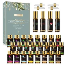 Essential Oil Set for Diffuser and Massage Top 28 Scents Therapeutic Grade
