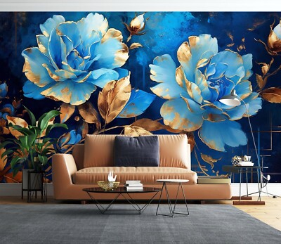 3D Blue Flower Branch K159 Wallpaper Mural Self-adhesive Removable Sticker Panda