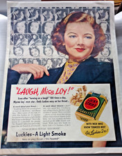 Vintage advertising poster 1937 - LUCKY STRIKES CIGARETTES - "Laugh, Miss Loy!"
