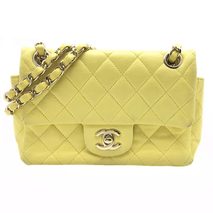 Chanel Yellow Lambskin Extra Mini Classic Flap Bag With Stones