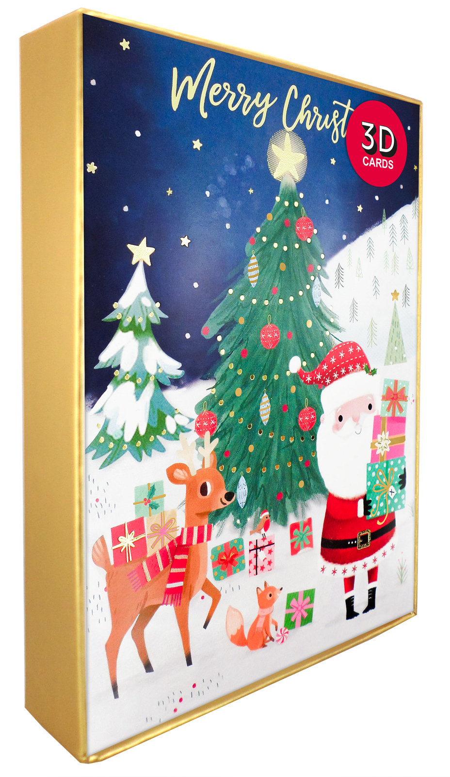 Box Of 5 Pop Up 3D Santa, Reindeer & Fox Christmas Cards Xmas Card Boxes
