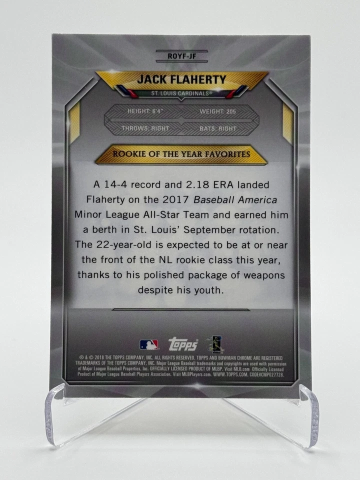 2018 Bowman Chrome Mega Box #ROYF-JF JACK FLAHERTY (RC) | Mojo Refractor - Image 2 of 2