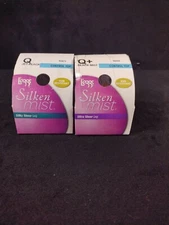 2 Pair L'eggs Silken Mist Control Top Pantyhose Q Jet Black; Q+ Black Mist