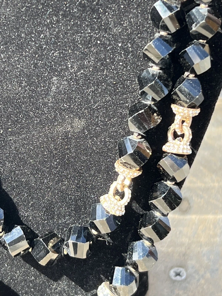 Collar Anne Klein bisutería cristal negro y diamantes de imitación vintage Foto 4 de 4