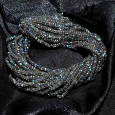 2 Strang Blau Auffällig Labradorit Facettiert Rondell Form 4-6 MM Edelstein P...