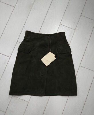 GIAMAX genuine leather skirt used women woman dark green size 44 XYC1208L