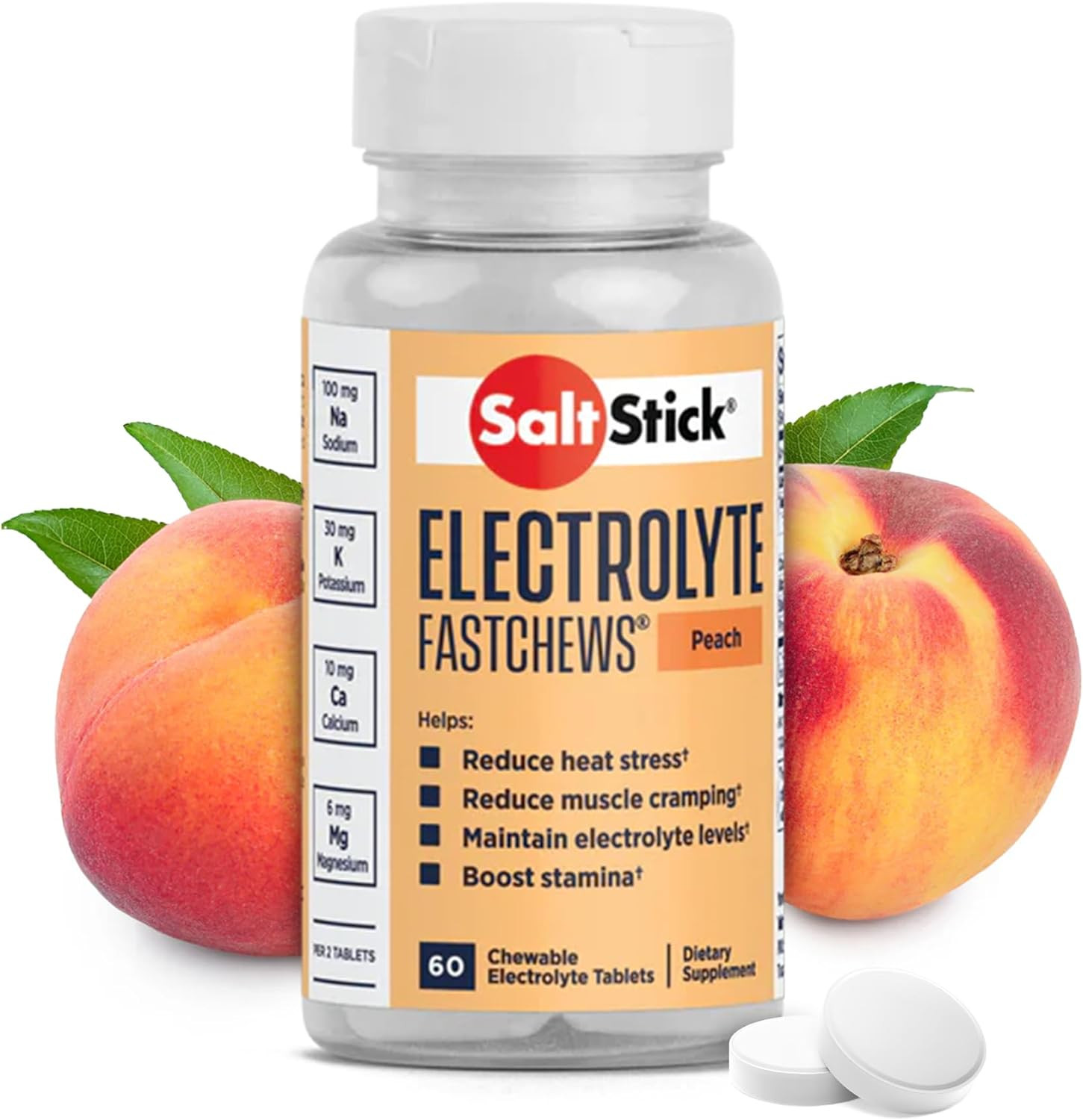 Electrolyte Fastchews - 60 Comprimidos Electrolitos Masticables Melocotón - Comprimidos de Sal para