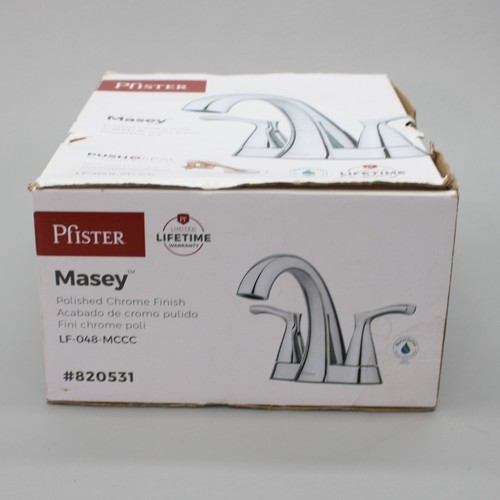 Grifo de lavabo de baño con acabado cromado pulido Pfister Masey sello de empuje LF-048-MCCC - Imagen 7 de 9