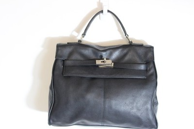 Fossil Satchel Bag Womens Large Black Leather Turn Lock Top Handle Work Purse